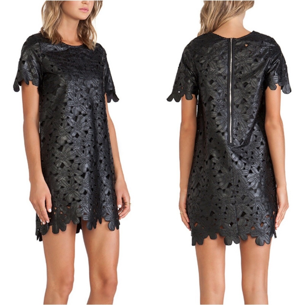 Revolve JOA Black Cutout Faux Leather Mini Dress